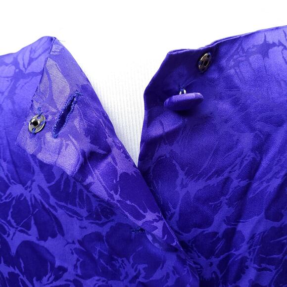 Vintage Flora Kung II New York Blue Floral Silk Dress Long Sleeve Back Zip Sz 8 - Picture 13 of 16